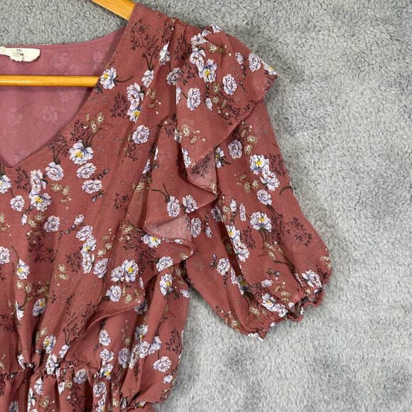 Entro Floral Ruffled V-Neck Top Flutter Sleeves - Picture 5 of 10